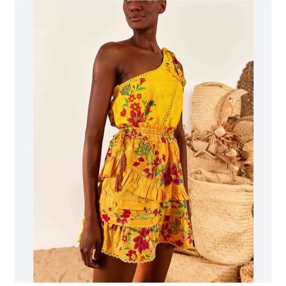 NWT Farm Rio Flower Dream Ruffle Mini Skirt Yellow Size L - Picture 4 of 5